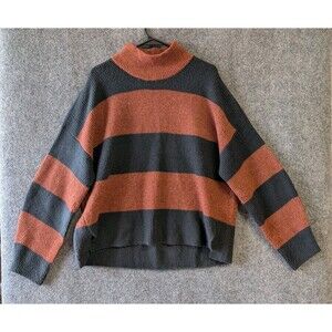 Abercrombie Fitch Striped Mock Neck Sweater Oversized Women XL Brown Black rugby